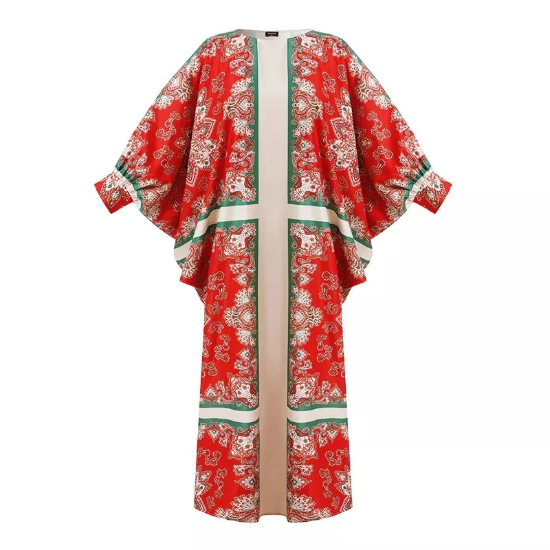 

Turkey Nigeria Traditional Ladies Caftan Dress African Dresses for Women Vintage Print Bat Sleeve Loose Abaya Musulman Boubou