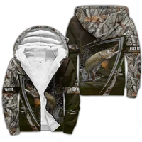 fashion catfish fishing 3d printed winter thickened zip hoodie unisex casual hooded jacket sportswear warm fleece jacket