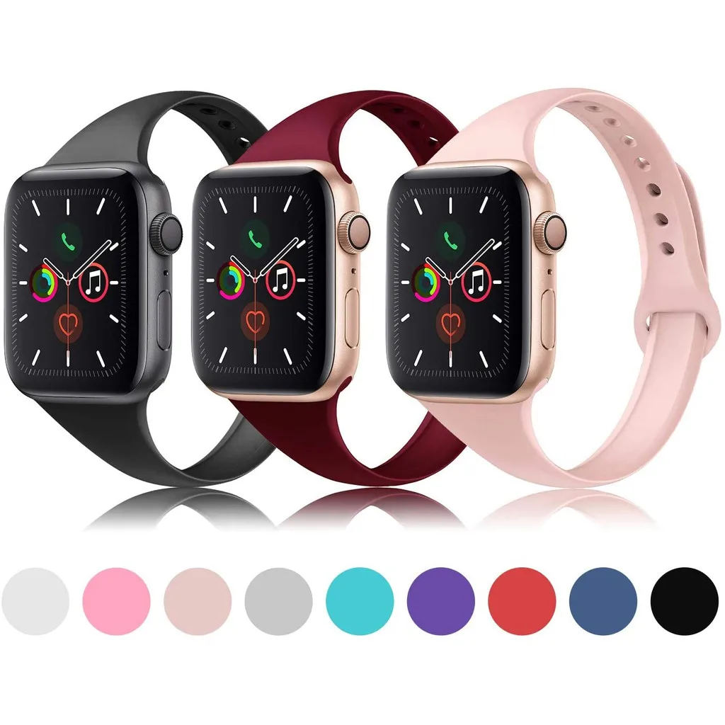 

Silicone slim strap for Apple watch band 41mm 45mm 44mm 40mm 38mm 42mm soft bracelet watchband correa iWatch series 7 6 se 5 4 3