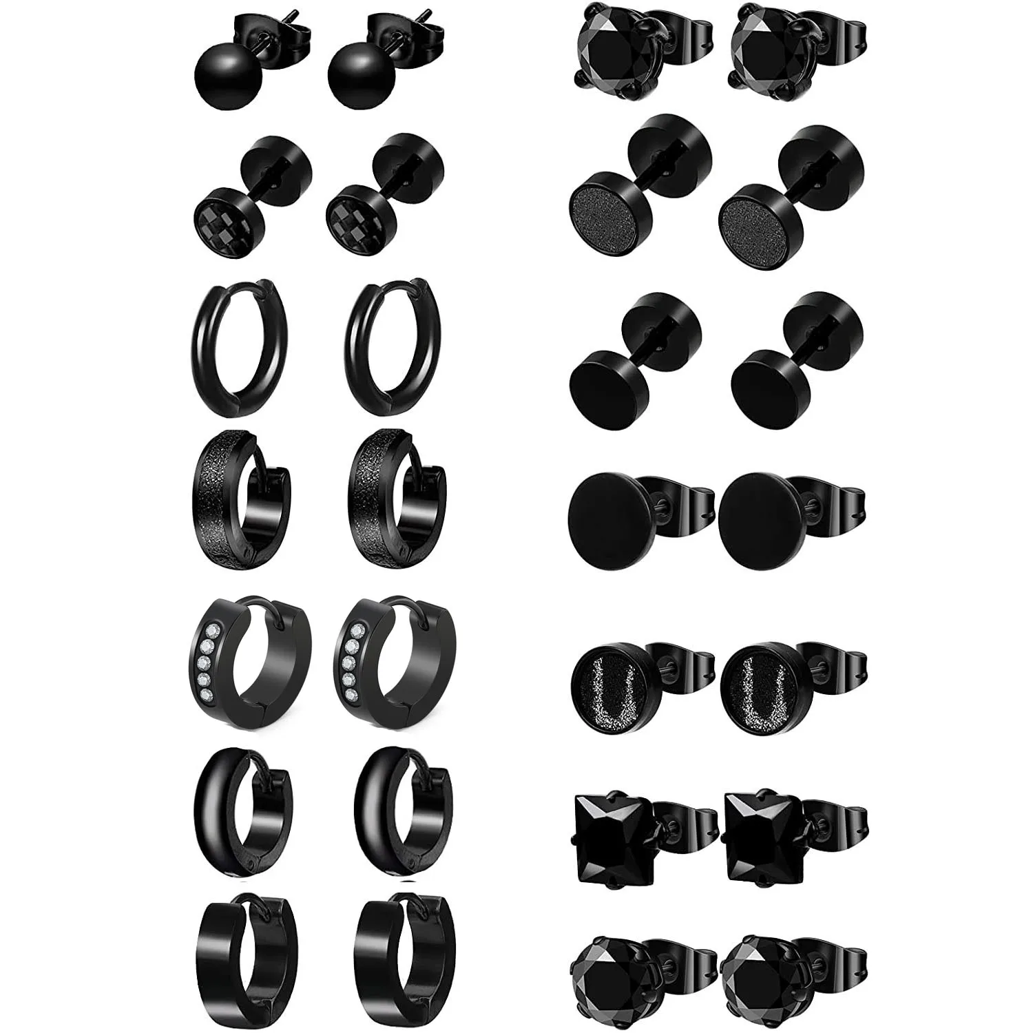 

1 Pair Black Earrings for Men Black Studs Earrings Mens Earrings CZ Huggie Hoop Earrings Set Stainless Steel Piercings Jewelry