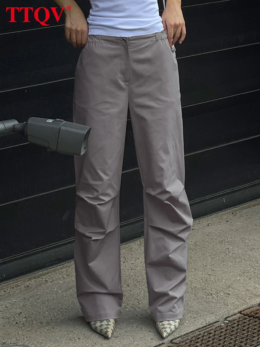 

TTQV Fashion Loose Gray Women's Pants Autumn Casual High Waisted Solid Trousers Vintage Simple Pants Streetwear Female Clothing