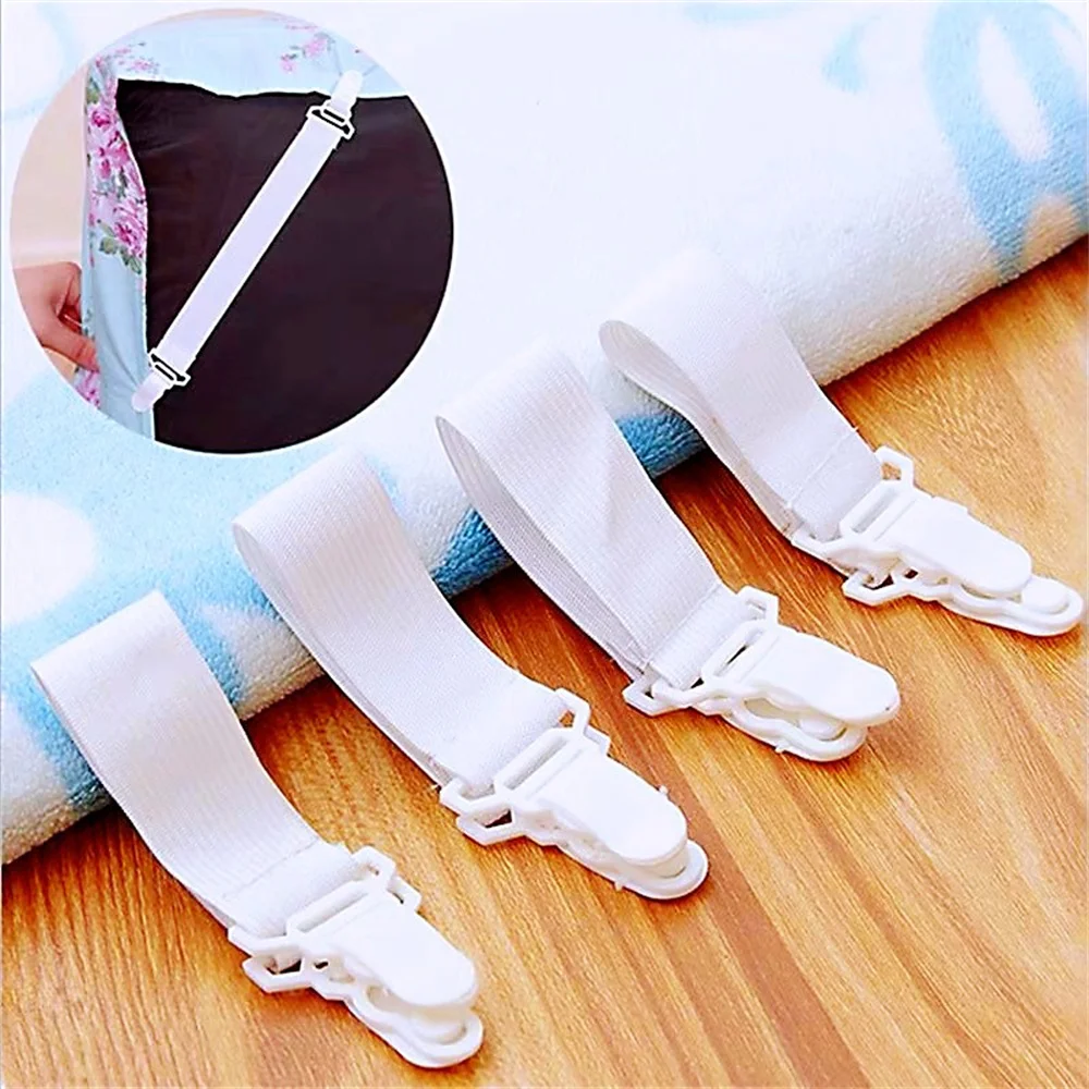 

4Pcs Elastic Bed Sheet Grippers 2Clips Belt Fastener Bed Sheet Clips Non-slip Bed Sheet Clamp Mattress Cover Blankets Holder