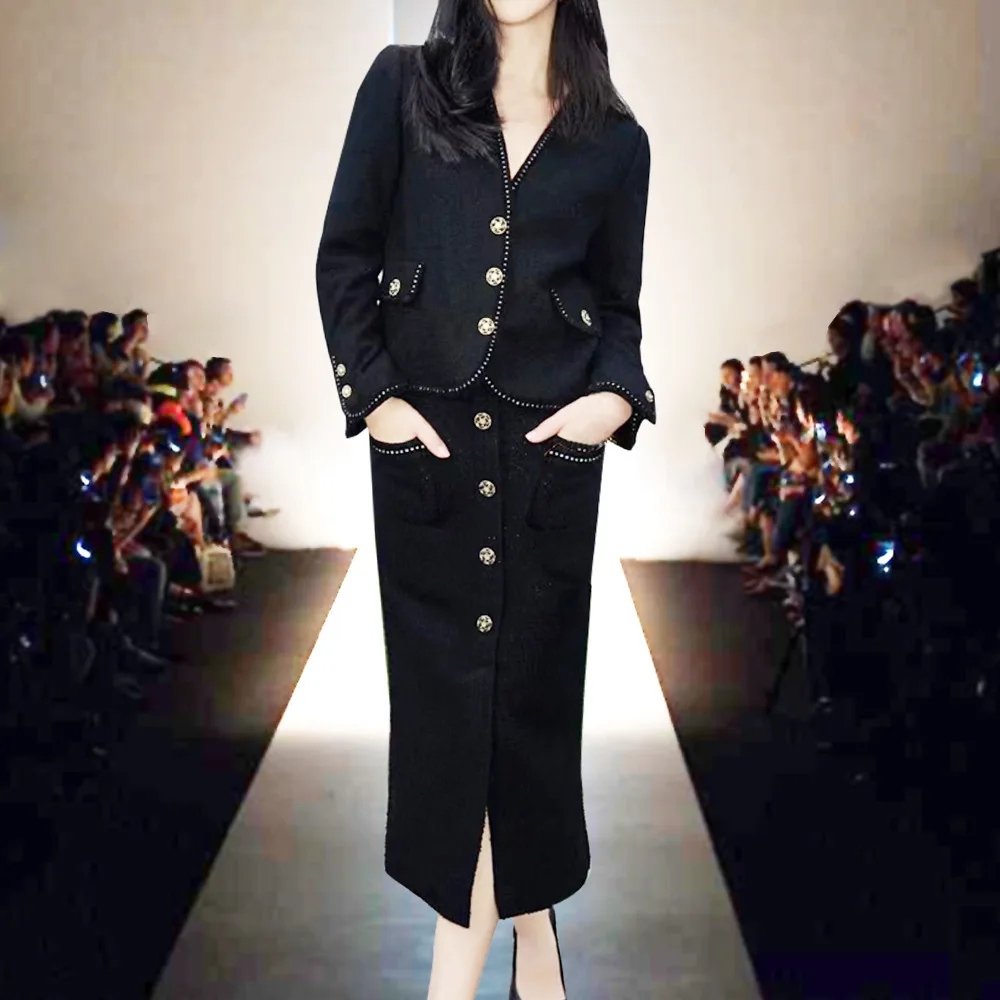 2024 осень-зима женский костюм OL с v-образным вырезом и длинными рукавами