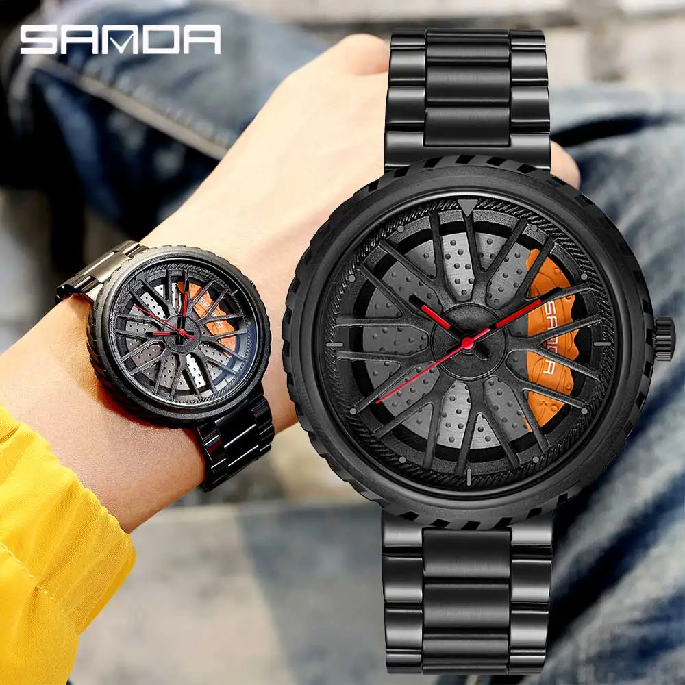 

Men Top Quartz WristWatch Stainless Car Wheel Rim Hub Watches Men Waterproof Sport Watch For Custom Design Relogio Masculino