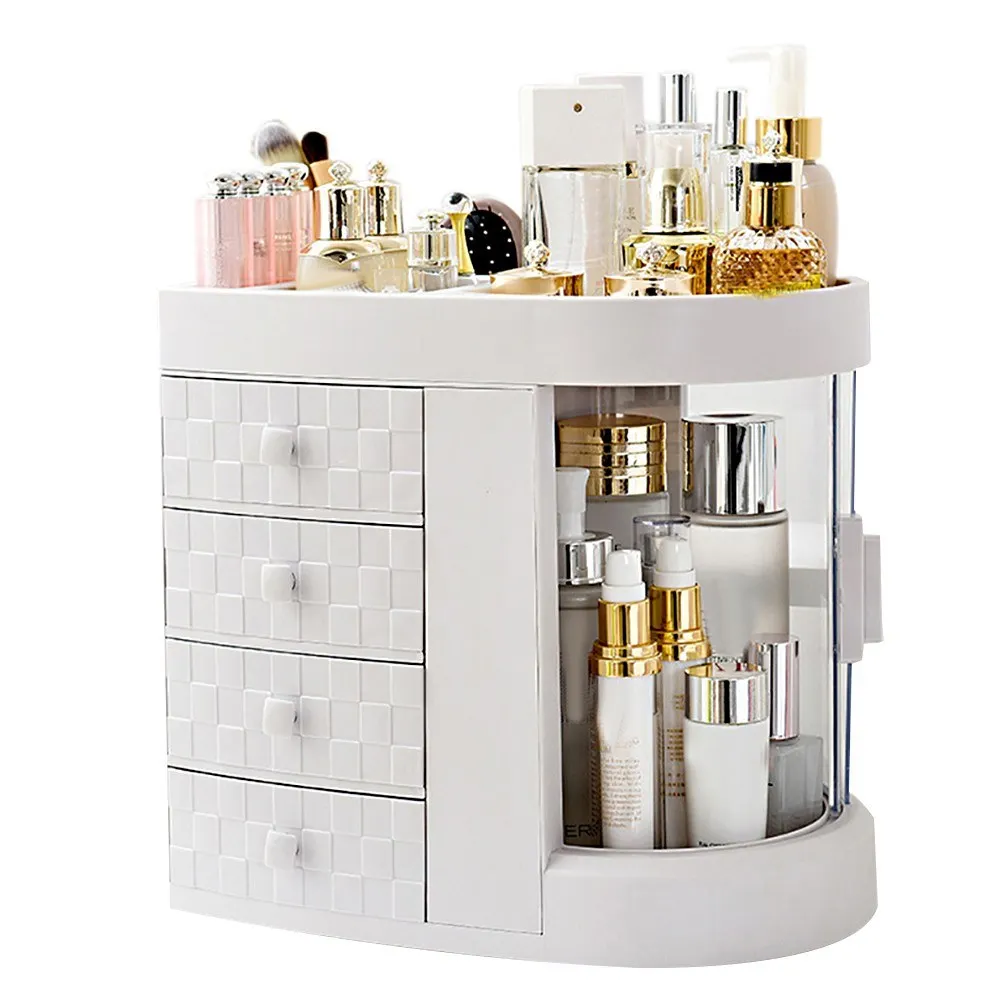 

4 Tiers Acrylic Multifunctional Storage Rack Ivory White Makeup Organizer Rotation Dustproof Shelf 4st Layers Cosmetics Storage
