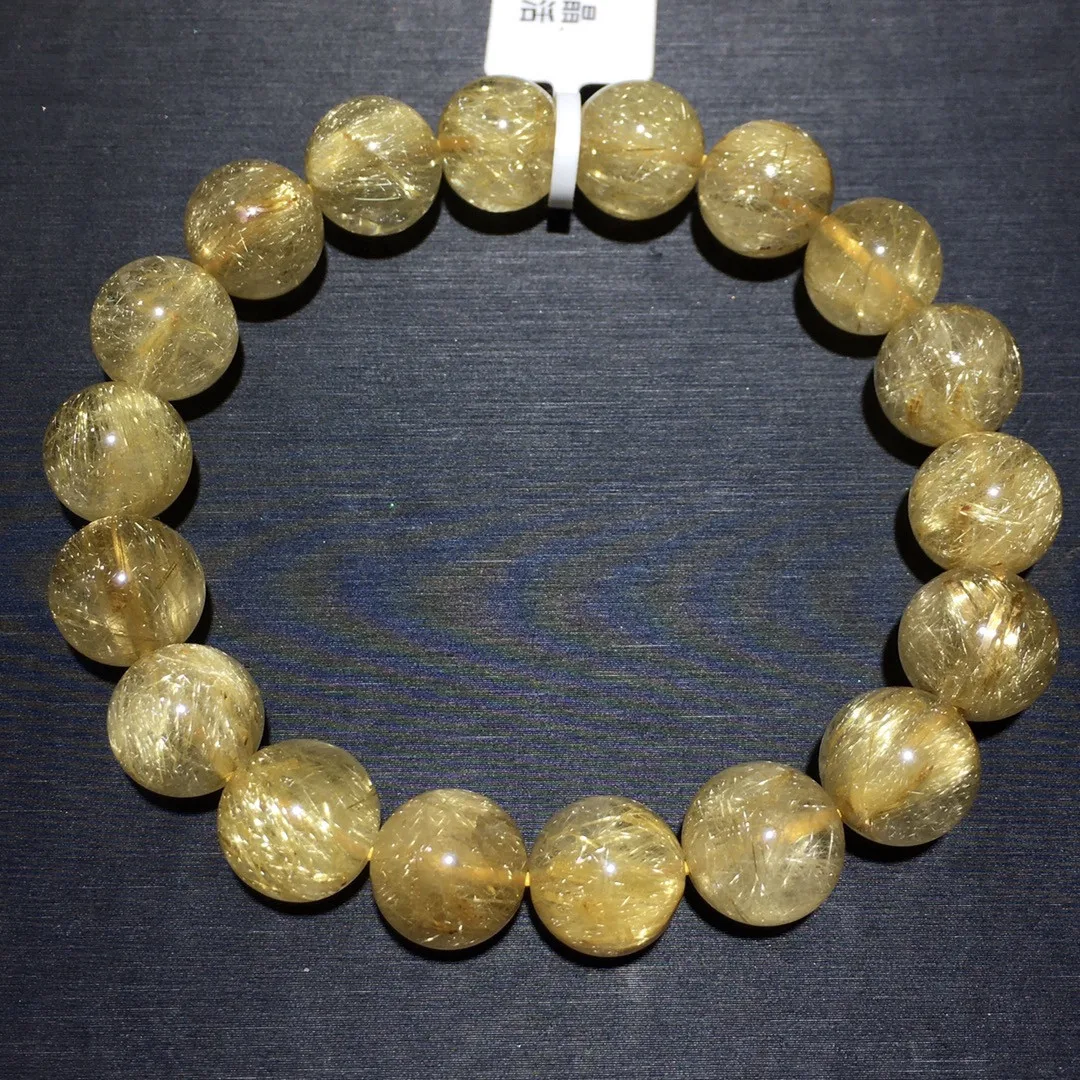 

11mm Natural Gold Rutilated Quartz Bracelet For Woman Lady Man Wealth Healing Gift Crystal Round Beads Strands Jewelry AAAAA