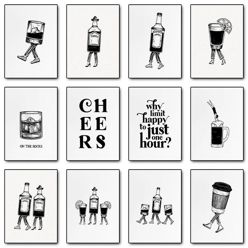 Пиво Текила Виски Cheers Забавные постеры Печать на холсте Современный минимализм