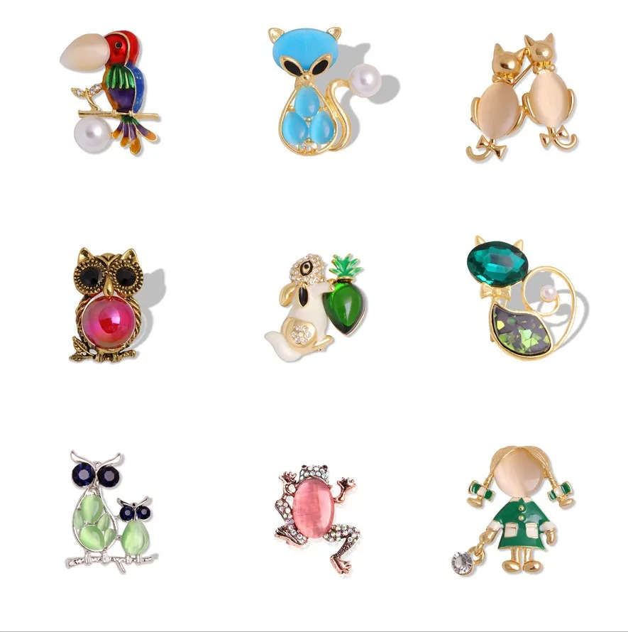 

Opal Owl Flower Girl Bow Cat Rhinestone Brooches for Women Weddings Party Casual Brooch Pins Gifts