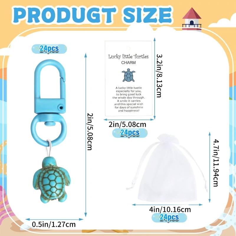 Коллекция разноцветных брелоков с черепахами из 24 штук для наград и жетонов