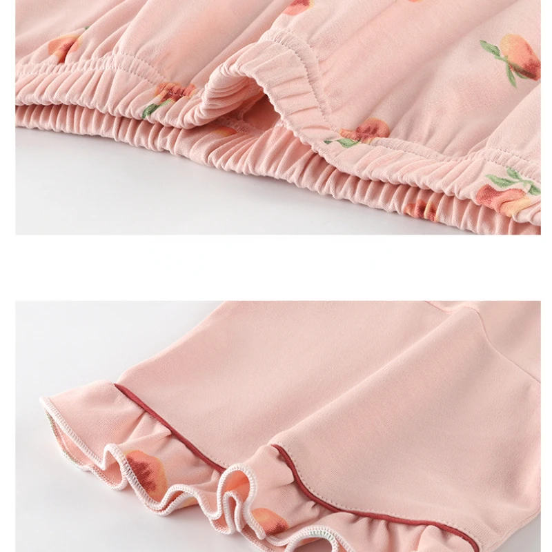 Pajamas for Women's Spring and Summer Korean Cotton Short-sleeved Cropped Pants Round Neck  Pullover Home Suit Casual Sleepwear