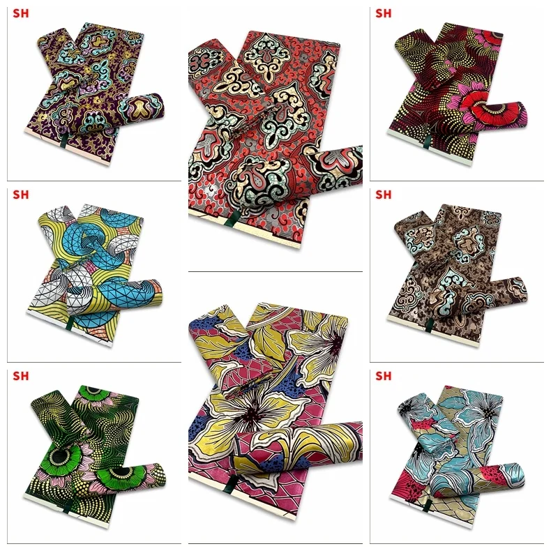 

Real gold Wax Ankara Prints Fabric Sewing African Dress Tissu Patchwork Making Craft Loincloth 100% Cotton Top Quality Material