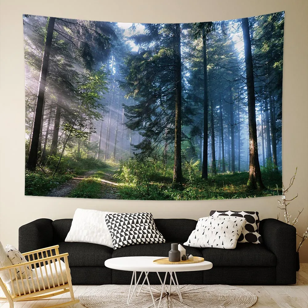 

Misty Sunlight Forest Tree Printed Large Wall Tapestry Hippie Wall Hanging Bohemian Wall Tapestries Mandala Wall Art Decor