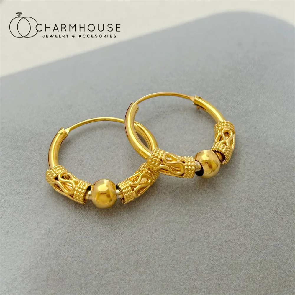 

Yellow Gold Color Beads Earrings Hoop Women's Earring Cuff Pendientes Brincos Femme Vintage Jewelry Accessories Party Gifts