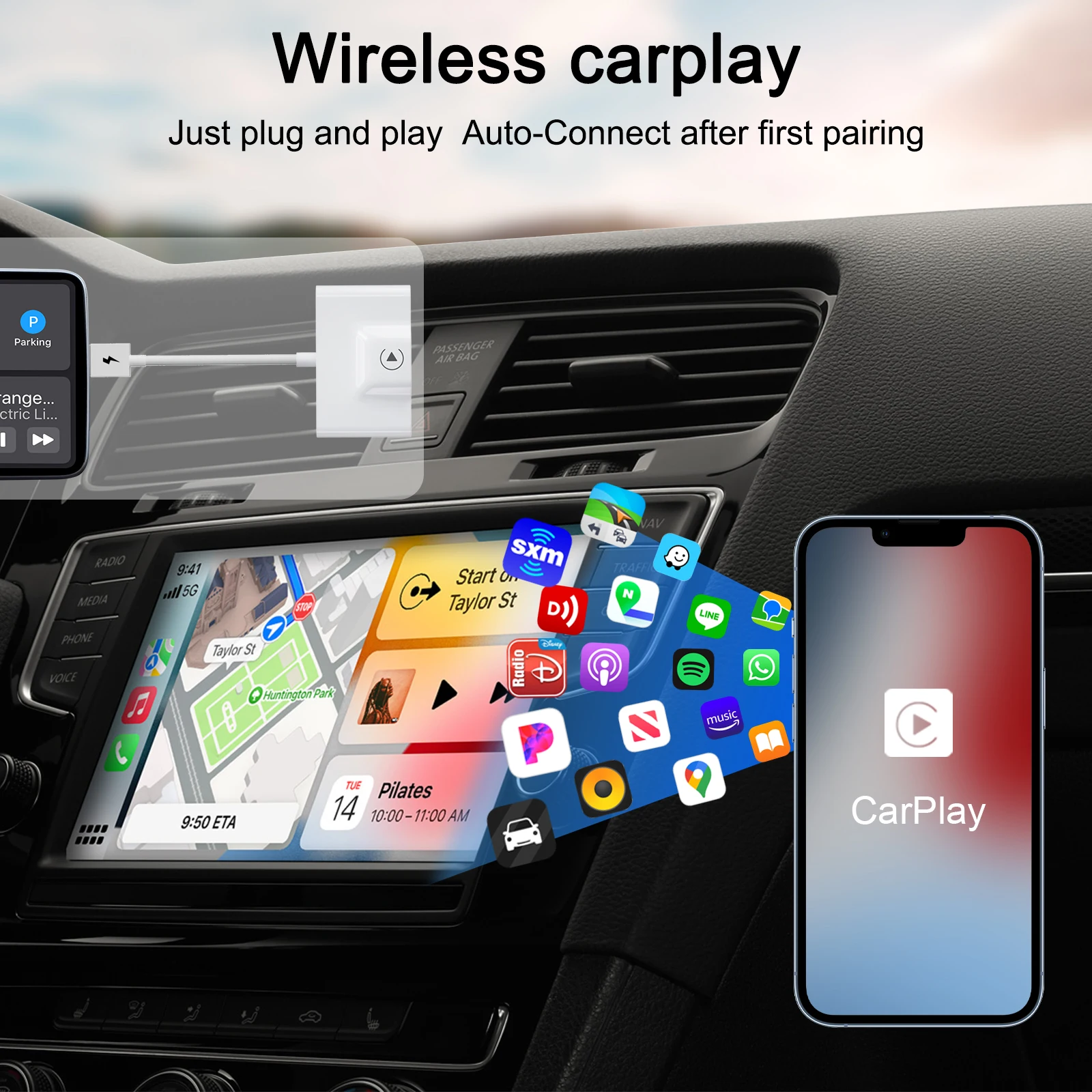 Wireless iPhone CarPlay Adapter 2023 Fastest Apple CarPlay Dongle for OEM Wired CarPlay Cars 5GHzWiFi Convert Wired to Wireless