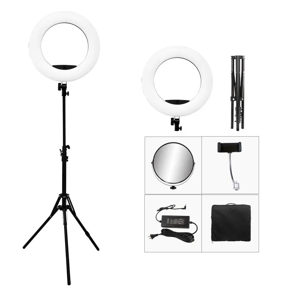 

Black Yidoblo FS-480II Led Ring Light Kit Selfie Makeup Lamp 18inch Photography Lighting 48W Led Video Studio Light 3200K-5500K