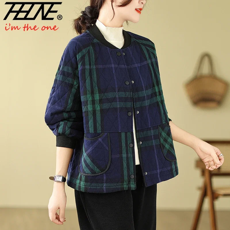 Модные зимние парки для женщин куртки клетчатые винтажные базовые повседневные