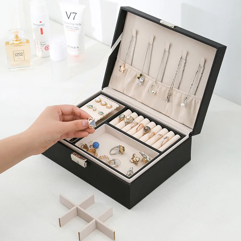 High Capacity Jewelry Storage Box Waterproof Pu Jewelers Organize Casket Ring Necklace Earring Arrange Case Household Accessorie