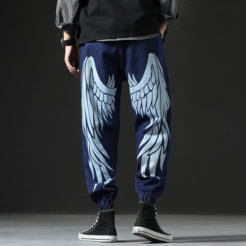 2022 Printed Wings Streetwear Baggy Hip Hop Cargo Pants Men's Jeans Elastic Harun Joggers Men ClothIng