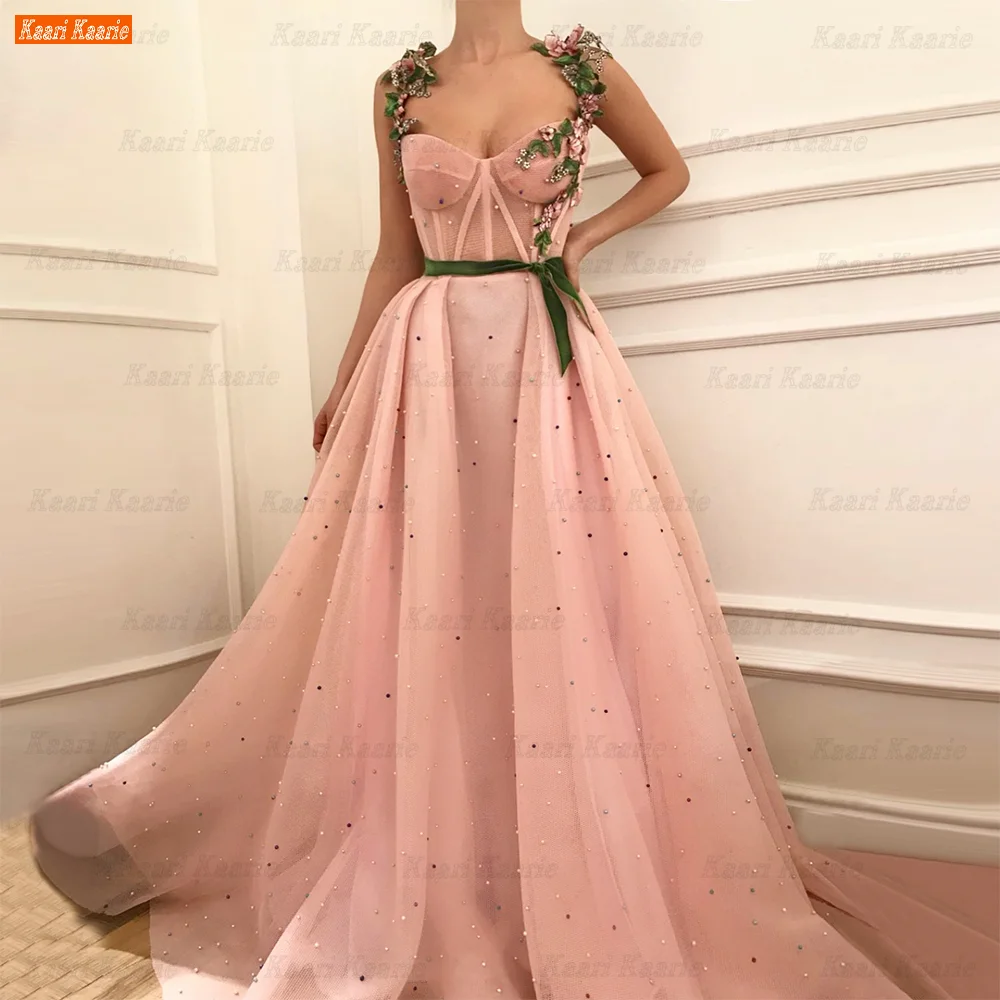 

Fashion Pink Prom Dresses Long Women Party Gown Tulle Appliqued Beading 2022 Vestidos De Fiesta Para Bohemian Bodas Robes De Bal