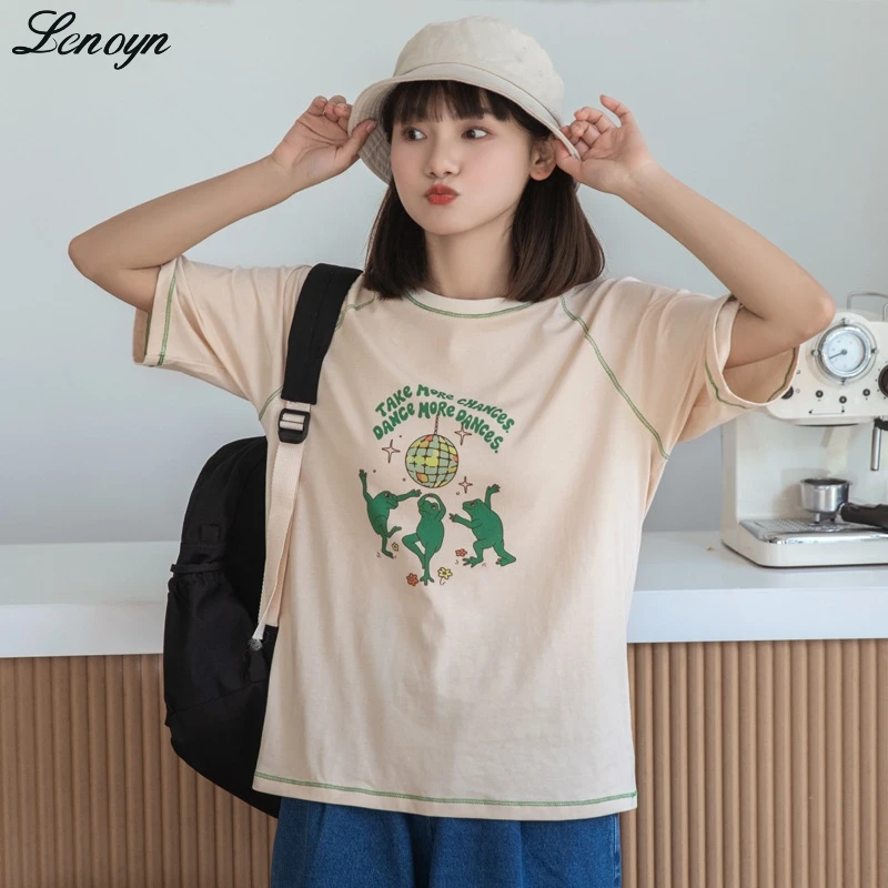 

Lenoyn Japanese Personality Raglan Shoulders T Shirt Fashion Harajuku Streetwear Women Letter Printing Fresh Short Sleeve Top