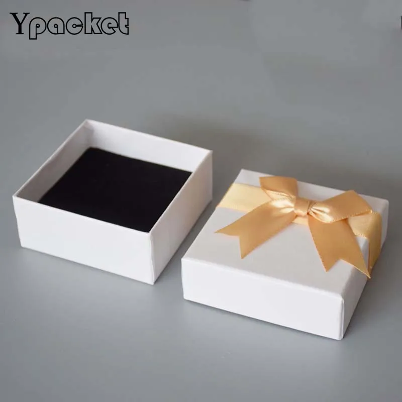 White Paper Box with Ribbon Elegance Wholesale 50pcs/lot 7.5x7.5x3.5cm Square Brooch Hair Accessories OEM Paper Box Fashion