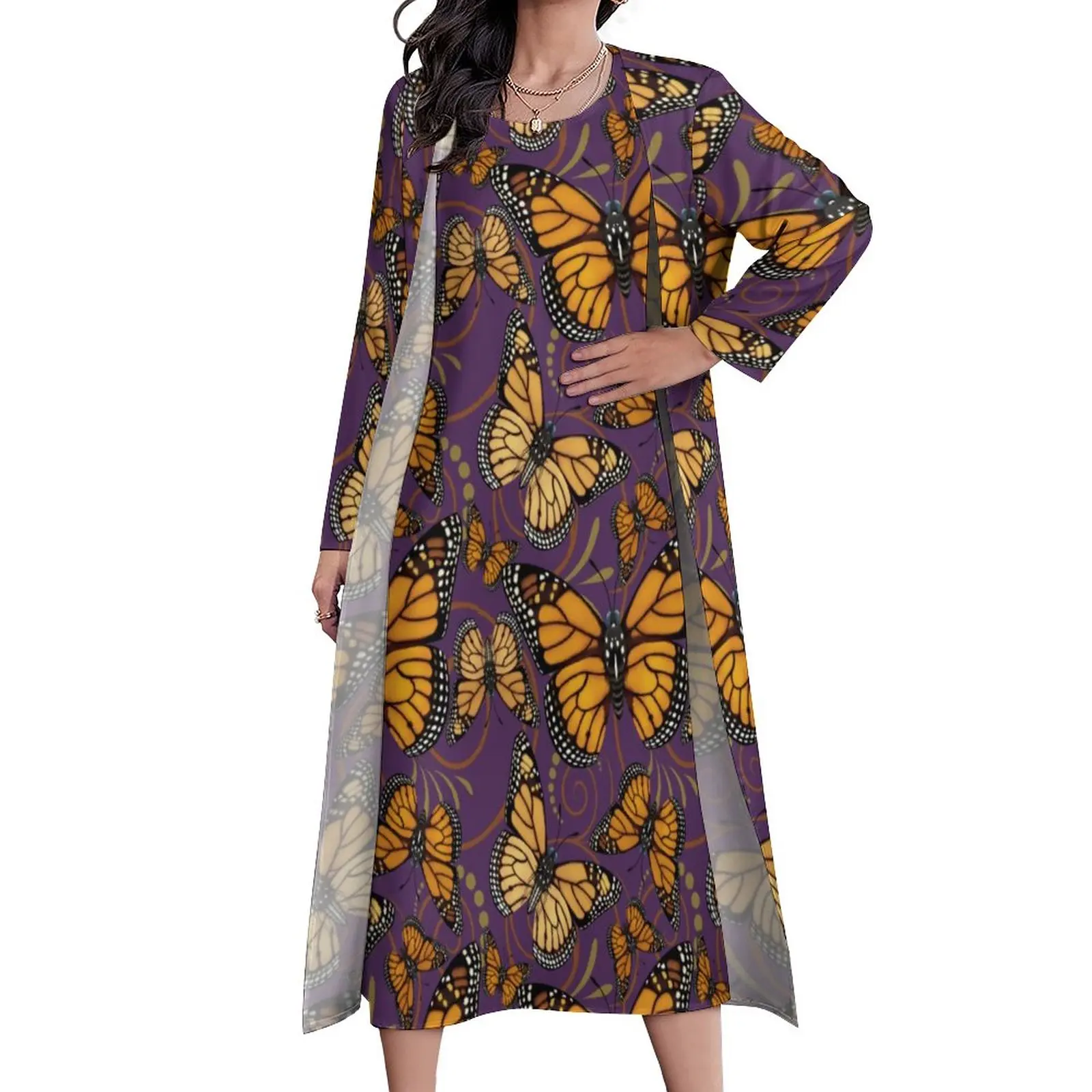 

Платье Monarch с бабочкой, оранжевое винтажное платье макси с принтом животных, уличное платье в стиле бохо, длинные пляжные платья из двух част...