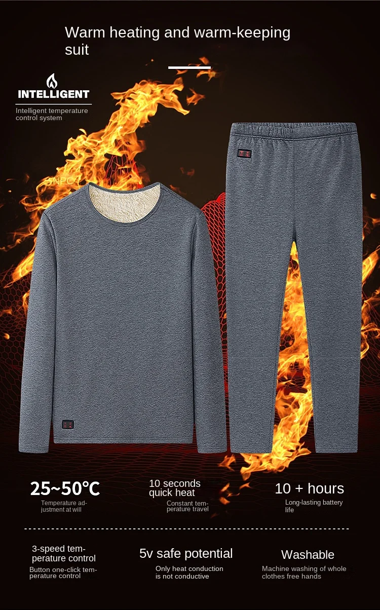 18 zone intelligent heating plush thermal underwear suit for winter men and women's USB charging heating clothes and trousers