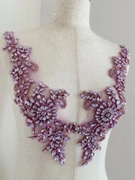 1 pair deluxy purple crystal flower patch elegant floral rhinestone applique for ball gownbead bodicebridal sashwedding dress