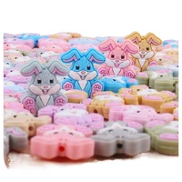 5pc rabbit silicone beads bunny bpa free baby teether toy diy pacifier chain accessories tiny rodent animal