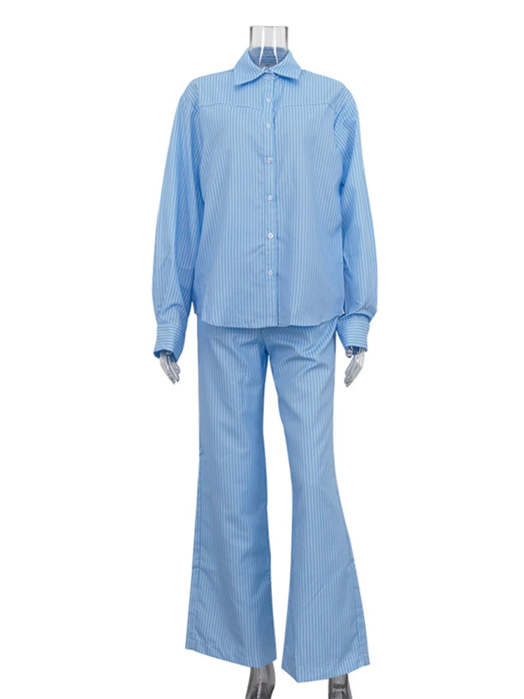 Женский Брючный комплект Aynaray из двух предметов в полоску голубая рубашка