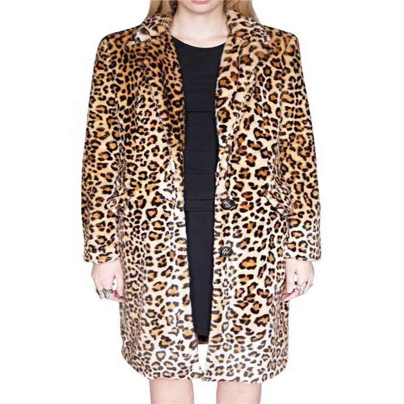 Autumn Leopard print faux mink leather jacket womens winter thicken warm fur leather coat woman loose jackets fashion 4XL