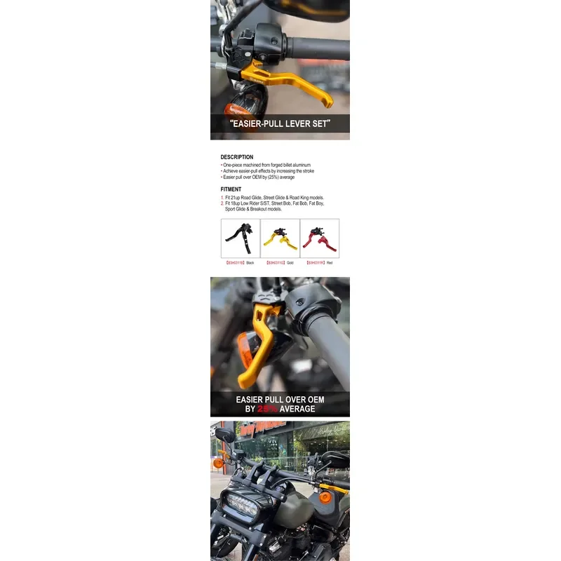 Комплект регулируемых рычагов тормоза и сцепления Black3 для Softail Low Rider ST (модели 2018 года и новее), не гидравлические, с упрощенным нажатием, для Touring HD (модели 2021 года и новее) (art.: 3920dbc11a282) - 3920dbc11a282