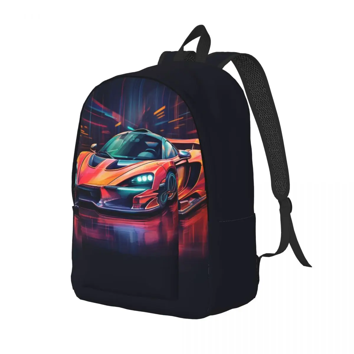 

Fantastic Sports Car Canvas Backpacks Colored Cartoon Pencil Art Unusual Bag Picnic Backpack Durable Bags