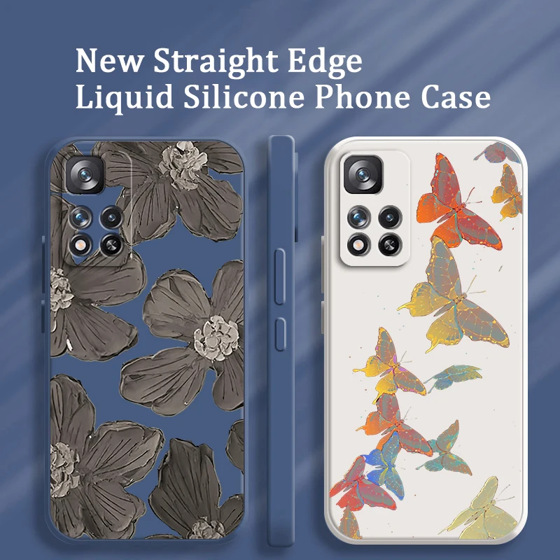 

Beautiful Flower Butterfly Liquid Rope Soft Cover Phone Case For Xiaomi Redmi Note 11 11S 11T 10S 10 9S 9T 9 8T 8 Pro Plus 5G