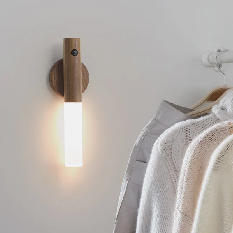 

Creative Intelligent Auto PIR Motion Sensor LED Rechargeable Magnetic Night Light Wood Wall Light Kitchen Cabinet Light Lamp