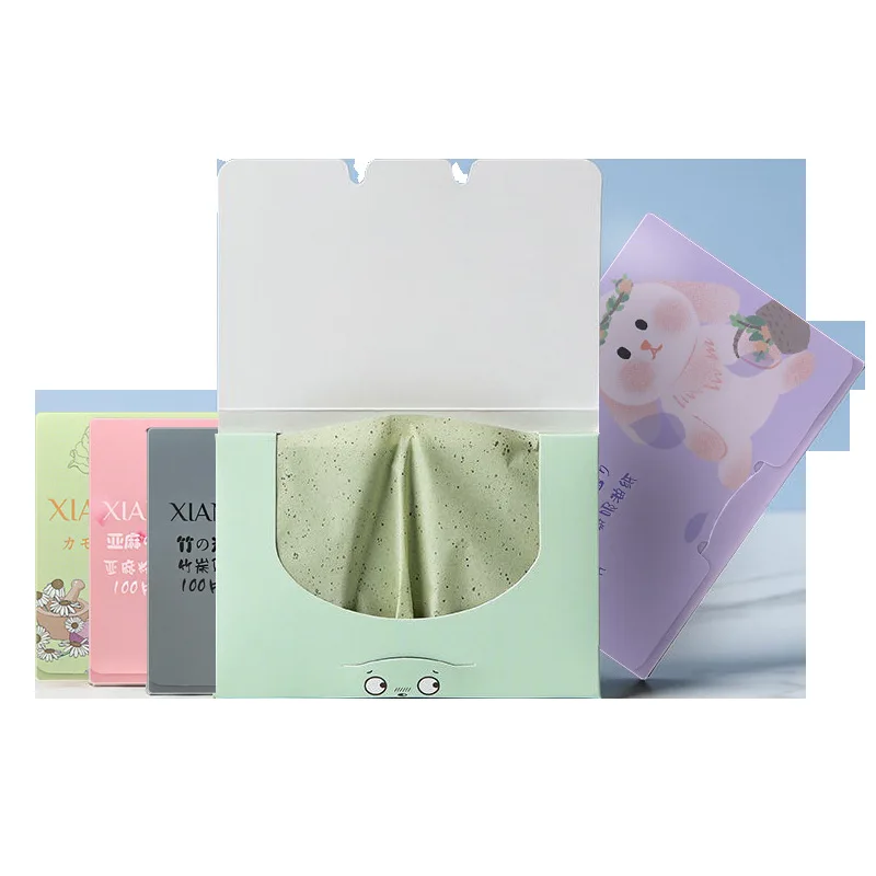 

100pcs Facial Oil Blotting Sheets Paper Green Tea Oil Control Wipes Absorbing Sheet Oily Paper Summer Face Cleansing Makeup Tool