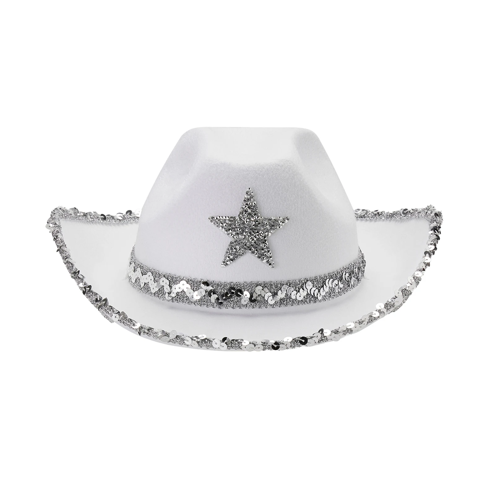 

Women Western Cowboy Hat Sequin Stars Cowgirl Party Hat for Wedding Carnival Rave Masquerade Travel Costume Accessories
