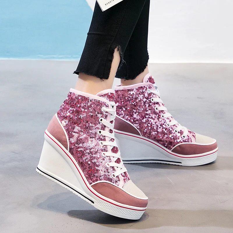 

vulcanize platform shoes Women Glitter womens heightening thick sed shoes Woman Wedge Sneakers Casual Zapatos De Mujer
