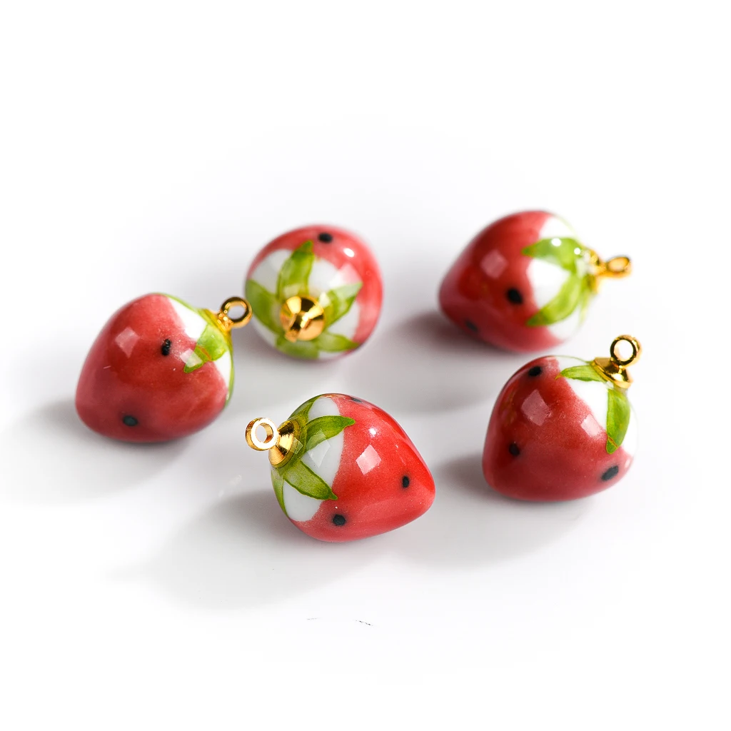 

Pink Strawberry Pendant Distressed Retro Porcelain Bulk Beads Ceramic Jewelry Accessories Jewelry Handmade #XN351
