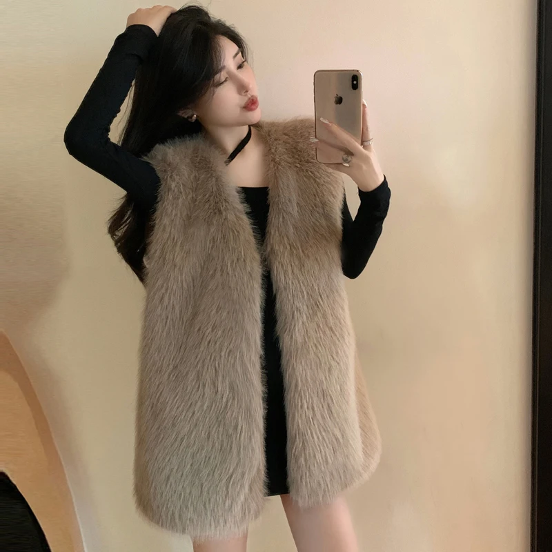 

Женская шуба из искусственного меха норки, зимняя облегающая куртка из искусственного лисьего меха в Корейском стиле, 2022