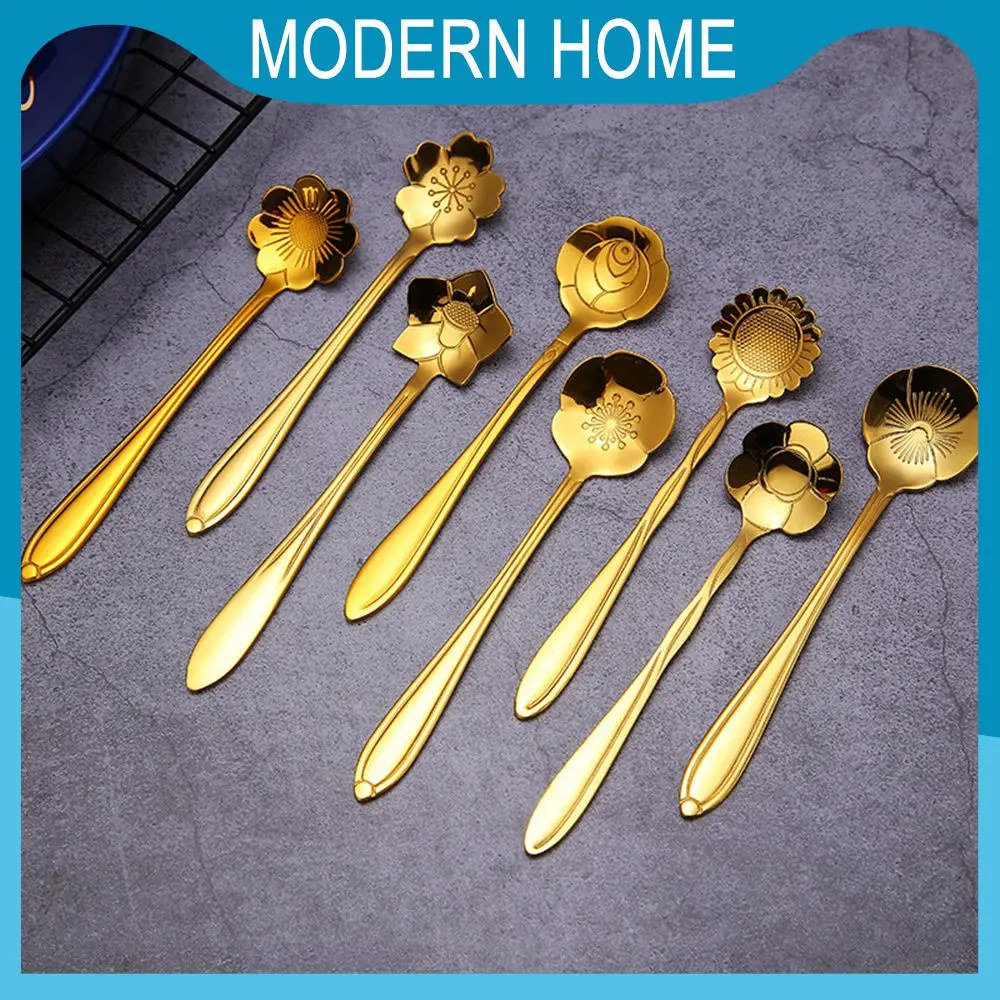 

1pcs Colorful Colors Cherry Blossom Spoon Stainless Steel Mixing Spoon Creative Wedding Hand Ceremony Rose Spoon Forks Retro