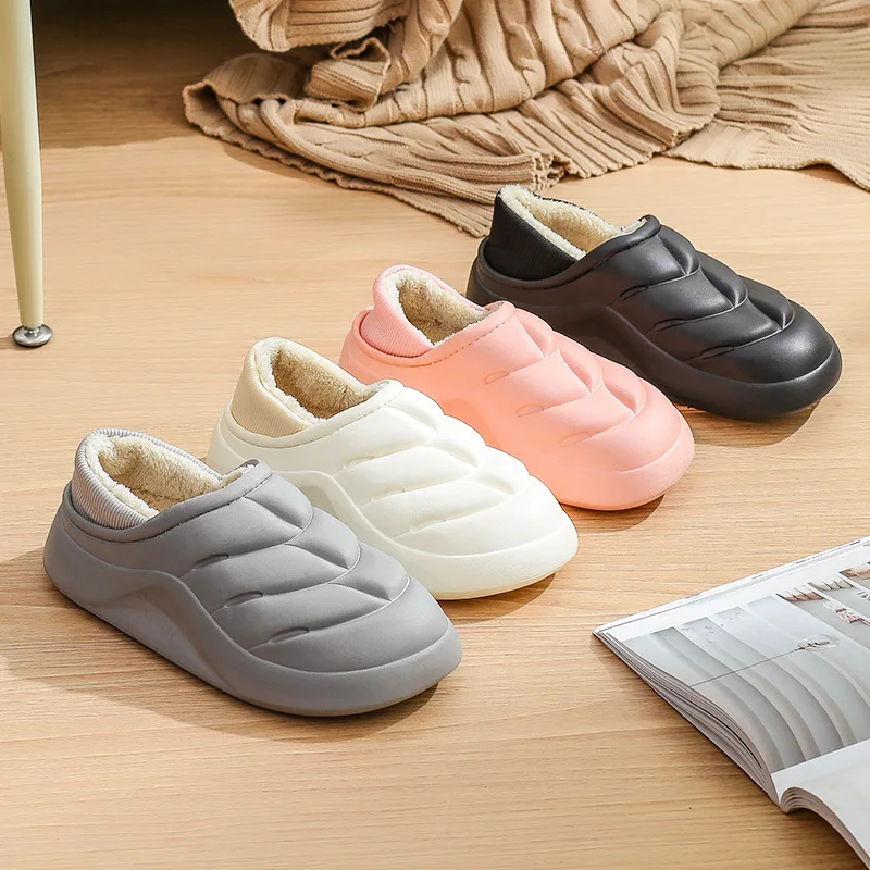 Fashion Waterproof Cotton Slippers Women Winter Home With Indoor Lovers Tear And Wash Wool Tow 2022 New Thick Cotton Tow Shoes