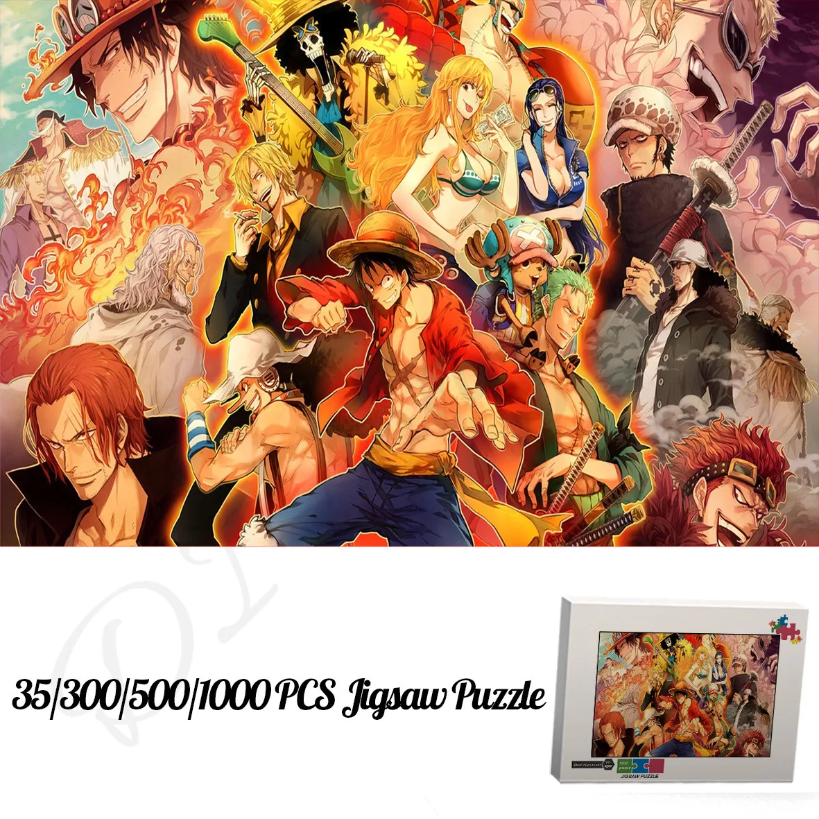 

35 300 500 1000 Pieces Jigsaw Puzzles Bandai Classic Anime One Piece Full Characters Wooden and Box Puzzles for Kids and Adults