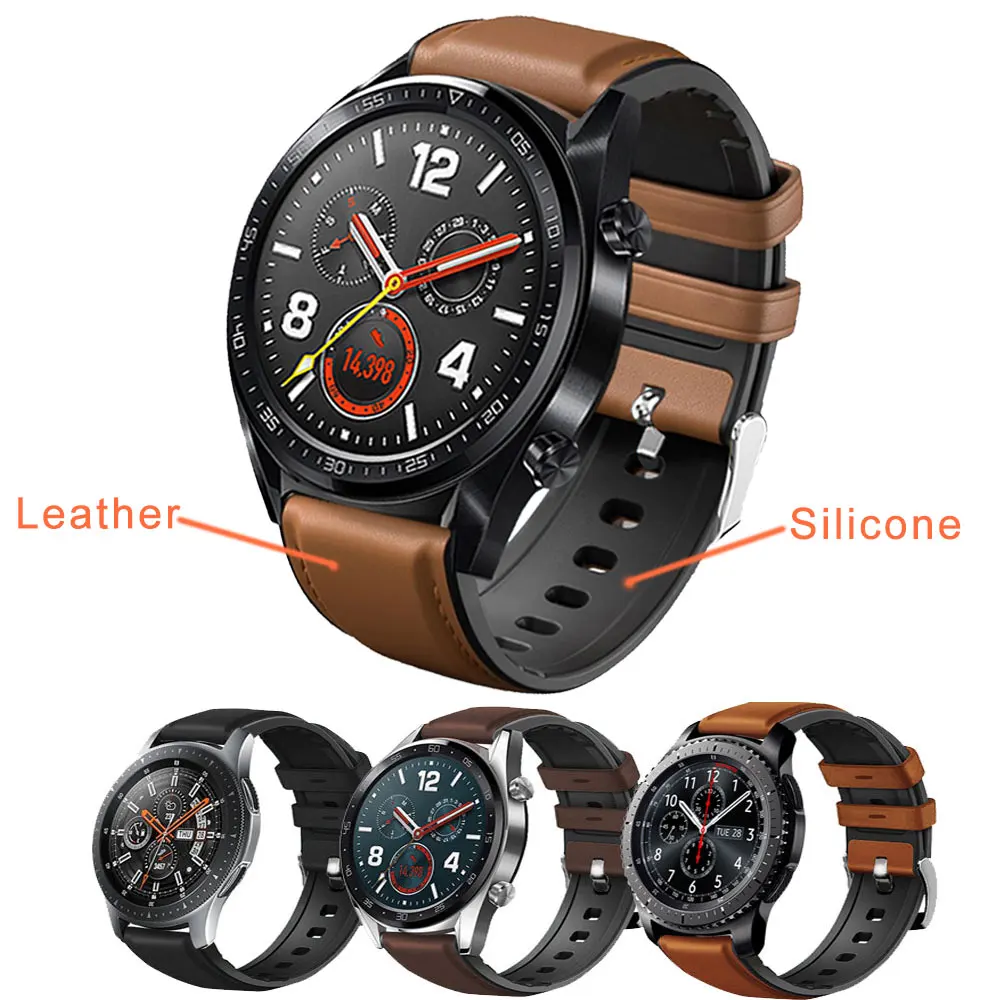 

20mm 22mm Leather+Silicone Watch Strap For Huawei Watch GT2e GT2 42mm 46mm Smartwatch Band Samsung Gear S3 Active2 40mm 44mm