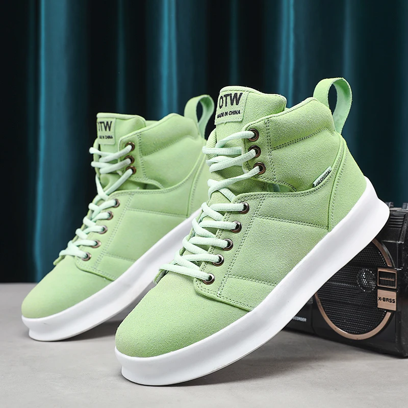 Classic Green High-Top Men's Sneakers Canvas Shoes Man Comfortable Flat Men's Skateboard Shoes Platform Footwear Chaussure Homme