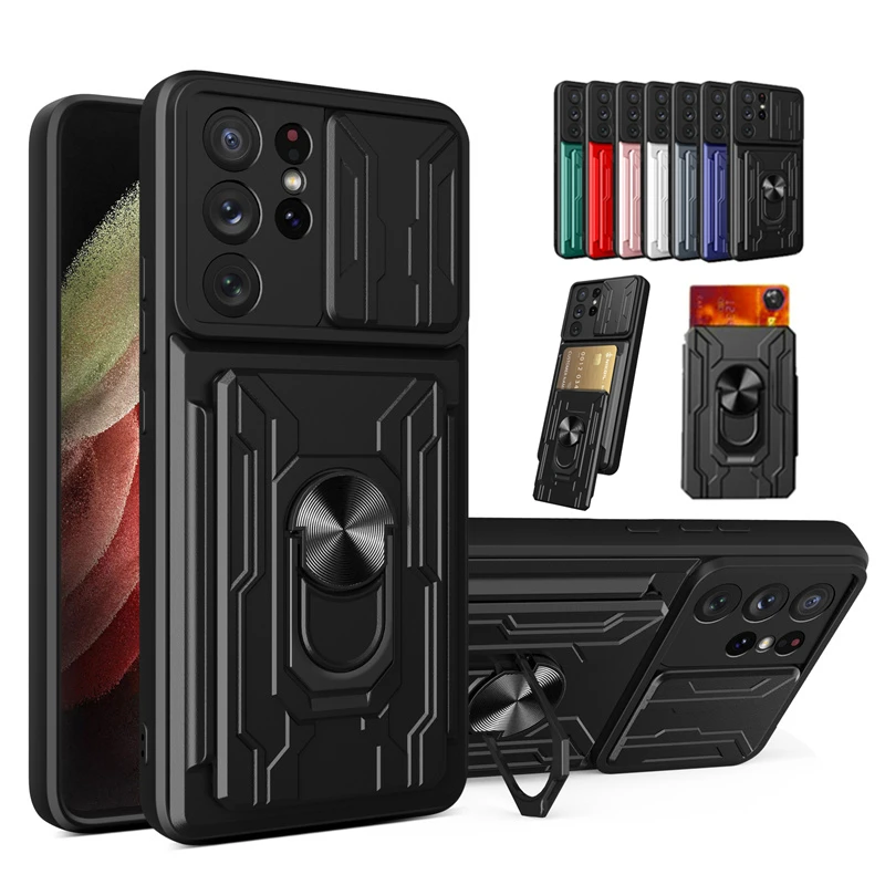 

Shockproof Armor Case For Samsung Galaxy S21 FE S20 Plus Note 20 Ultra A12 A32 A52 A72 A51 A71 A33 Card Slot Bracket Stand Cover