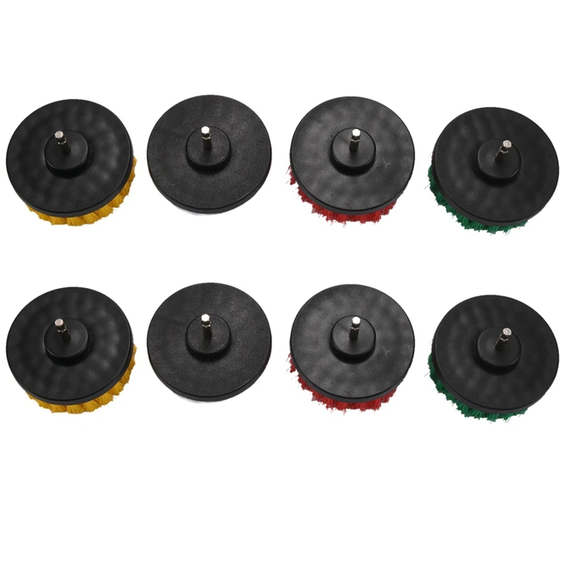 

4 Inch 8 Piece Soft, Medium And Stiff Power Scrubbing Brush Drill Attachment For Cleaning Showers, Tubs, Bathrooms