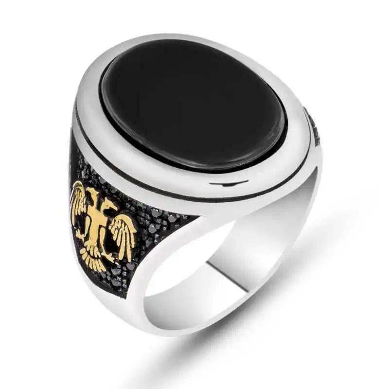

Tevuli 925 Sterling Silver Black Cubic Zirconia Double-Headed Eagle Men 'S Ring