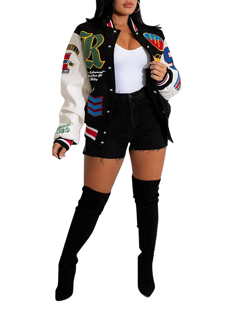 

Womens Y2K Bomber Jacket Boyfriend Baseball Jacket Varsity Jacket Buttons Shackets Streetwear Harajuku Coat