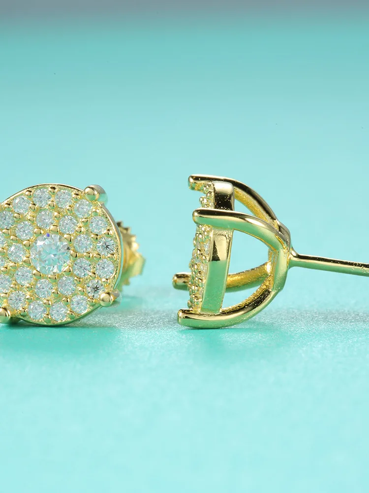 Серьги-гвоздики Iced Out в стиле хип-хоп с завинчивающейся спинкой стерлинговое